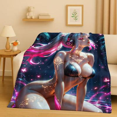 3D Urocze Seksowne Dziewczyny w Bikini Postacie z Kreskówek Anime Koc Flanelowy, Miękki Pluszowy Kocyk do Domu Sypialni Łóżka Kanapy Pokrowiec Podróżny Prezent