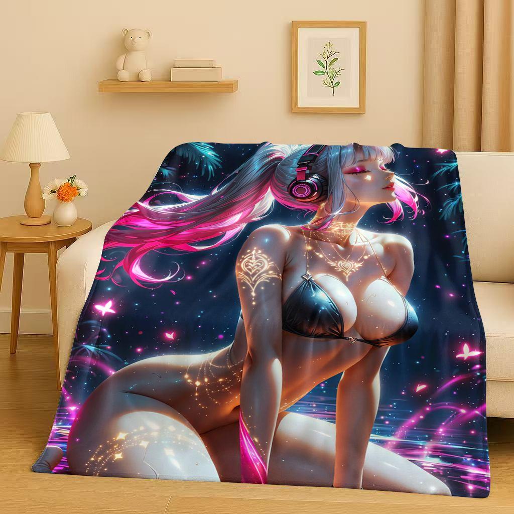 3D Cute Sexy Bikini Girls Cartoon Anime Characters Flannel Blanket,Soft Plush Throw for Home Bedroom Bed Sofa Cover Trave Gift