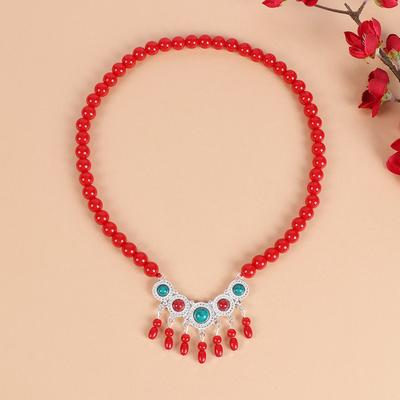 A Few Red Fringed Forehead Chains, Exotic Forehead, Eyebrow Pendant, Retro Earrings, Women's Tibetan Headdress.