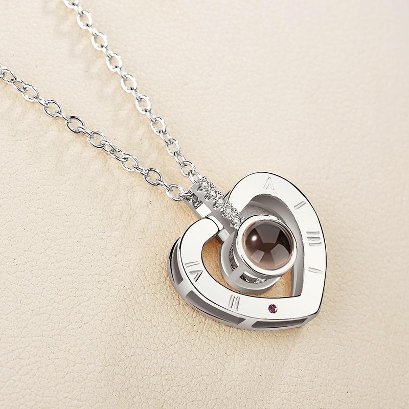 100 Languages Projection Necklace for Women 520 Valentine's Day Gift Heart Pendant Heartbeat Dynamic Heart