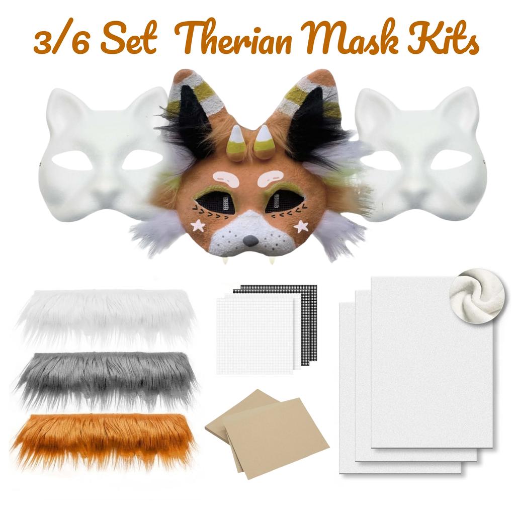 3/6Set DIY Therian Mask Kit Half Face Hand-painted Cat Mask DIY Masks Blank White Cat Mask for Carnival Masquerade Cosplay Party