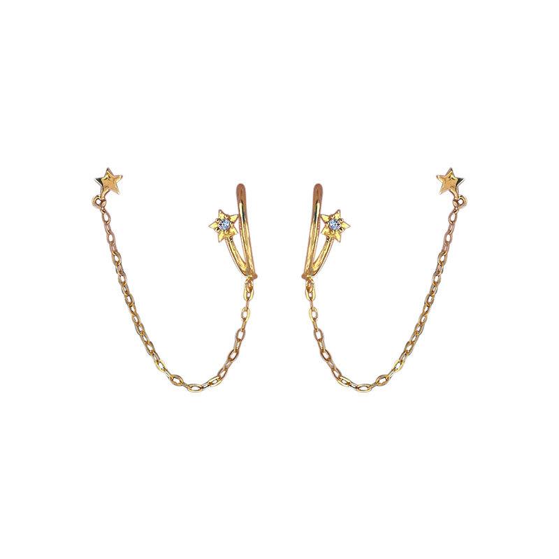 

Темперамент Новый стиль Модный крючок Пятиконечная звезда Проволока Двойные серьги для пирсинга ушей Темперамент Серьги-цепочки