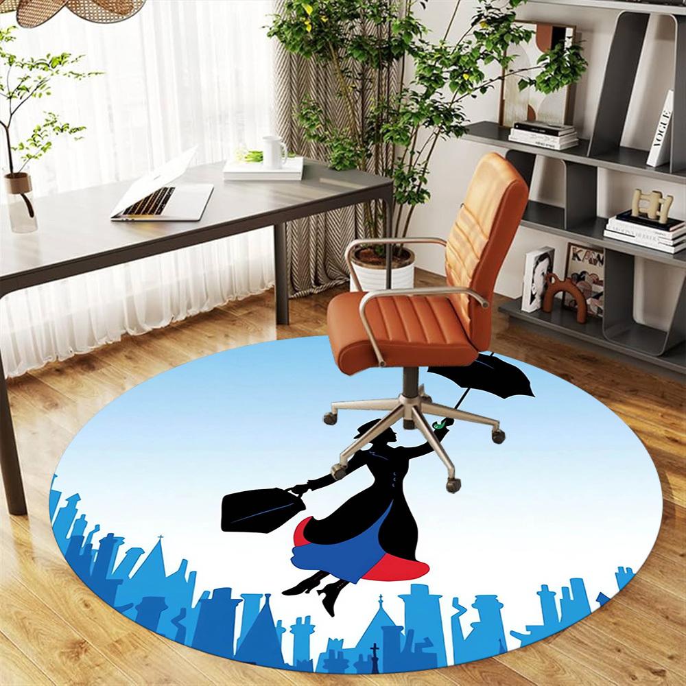 1pc Mary Poppins, Umbrella Round Chair Mat Area Rug - Non-Slip, Floor Mat for Office, Bedroom, Home Decor Christmas Gift P0811143