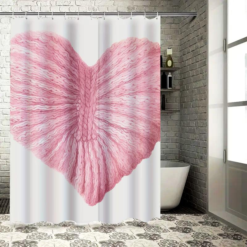 Romantic Pink Swirl Heart Shower Curtain - Abstract Watercolor Design For A Waterproof And Unique Bathroom Dcor Set