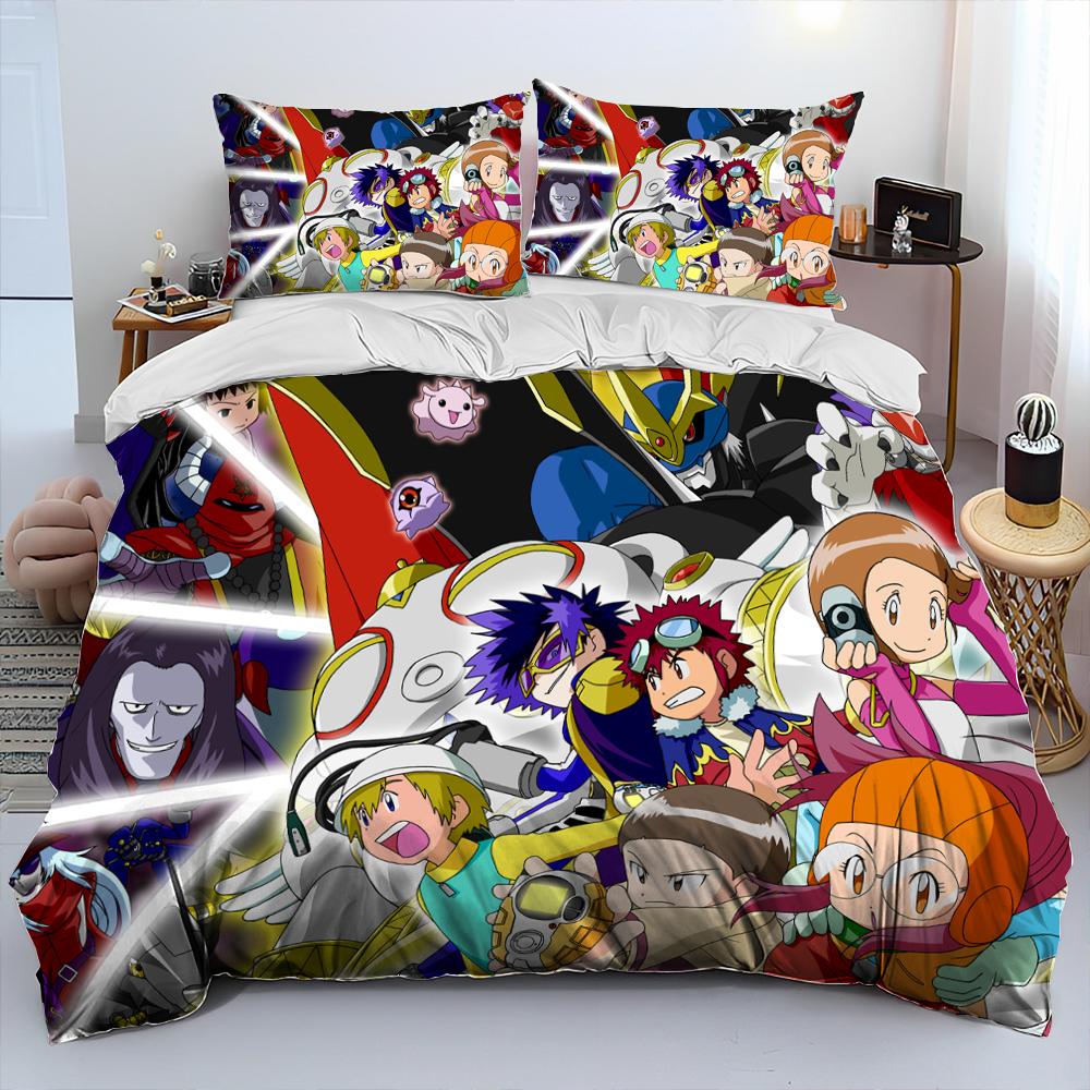 Digimon Adventure Monster Cartoon Comforter Bedding Set,Duvet Cover Bed Set Quilt Cover Pillowcase,king Queen Size Bedding Set