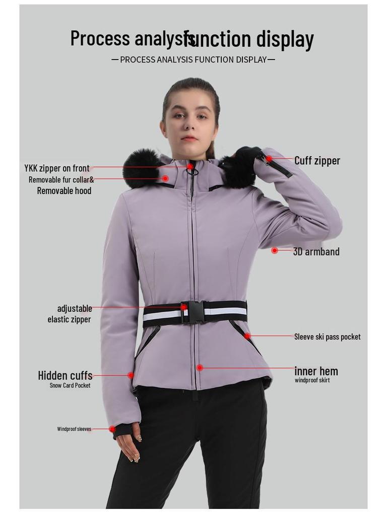 Women's Extreme Cold Double Board Ski Suit: Windproof, Down-Insulated, Warm Ski Jacket
