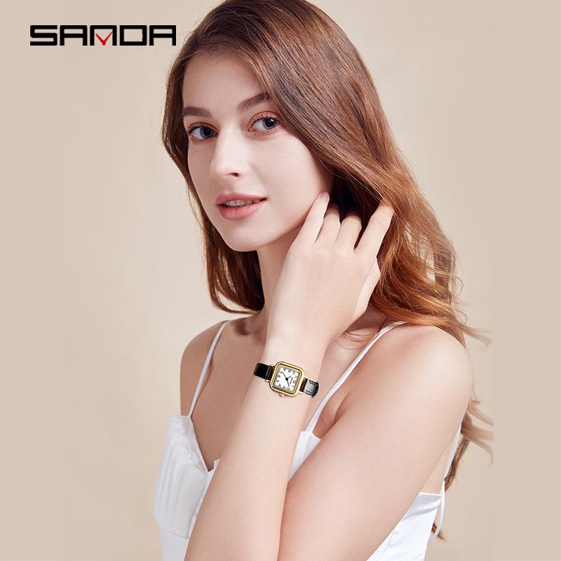 Sanda Women's Fashion Quartz Watch with Leather or Steel Strap - Waterproof and High-End Design.