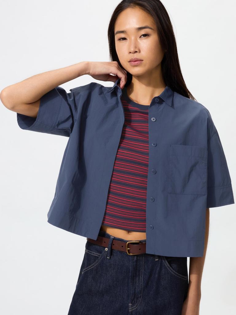 Uniqlo Japan Nylon Boxy Short Shirt 5 Minute Sleeve