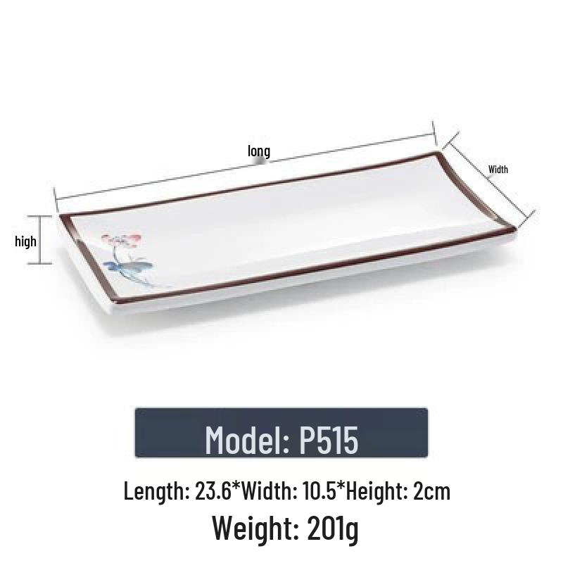 Melamine Rectangular Imitation Porcelain Plate for Sushi, BBQ, Cold Dishes - Commercial Use.