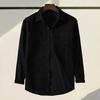 Men Corduroy Shirt Turn-down Collar Single-breasted Solid Color Loose Cardigan Retro Style Mid Length with Chest Pockets Top for Daily