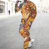 Men Black Cyan Brush Stroke Drip Gradient Print Long Sleeve Sweatshirt Jogger Pants Two Piece Suit
