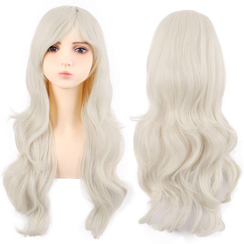 Flerfärgad 70 cm lång lockig animeperuk: Rotfrukt Rosa, Ljusguld, Svart, Roseröd Som Tillval