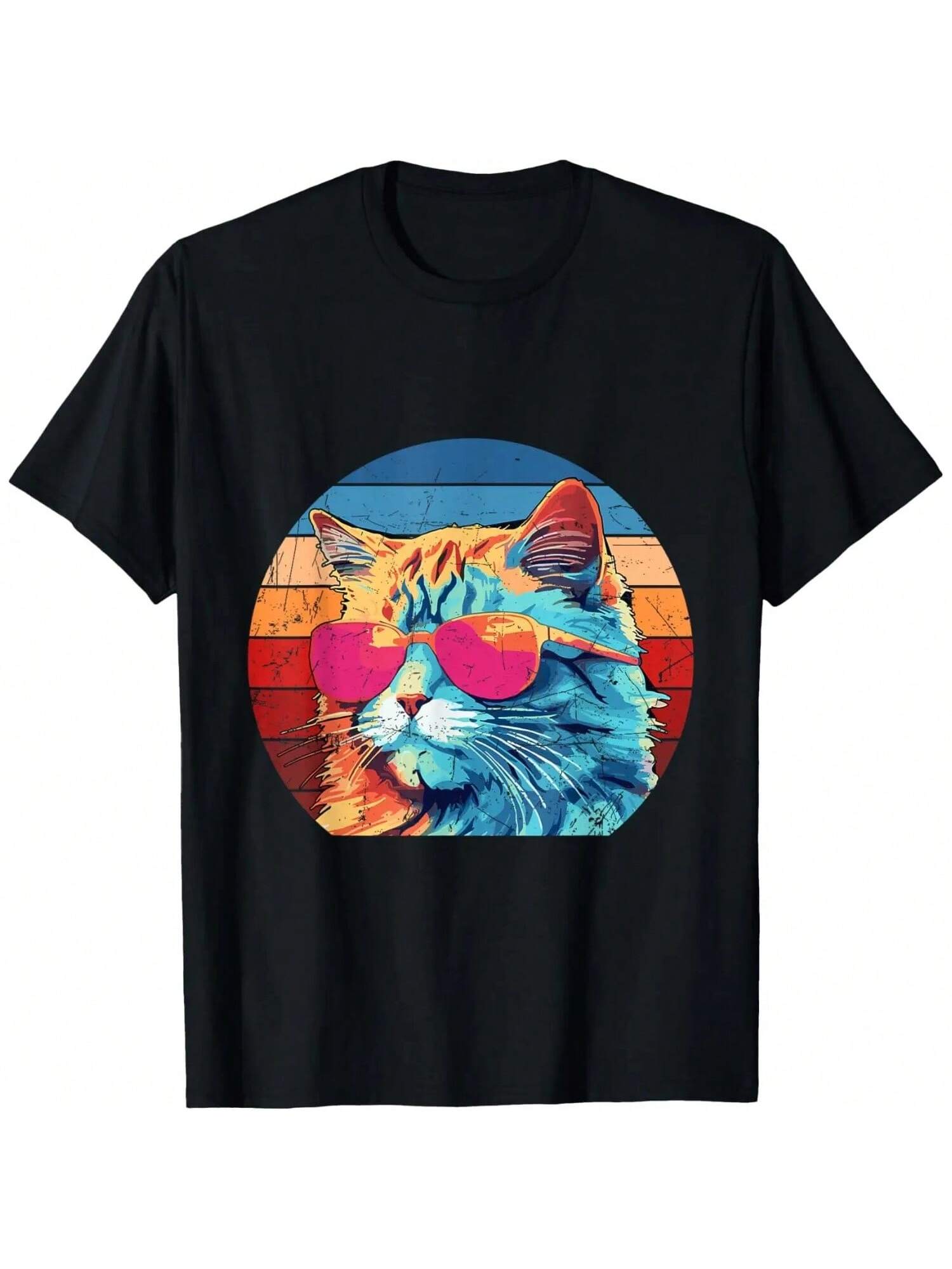 Cool Retro Cat In Sunglasses 70s 80s 90s Funny Cat T-Shirt S разноцветный