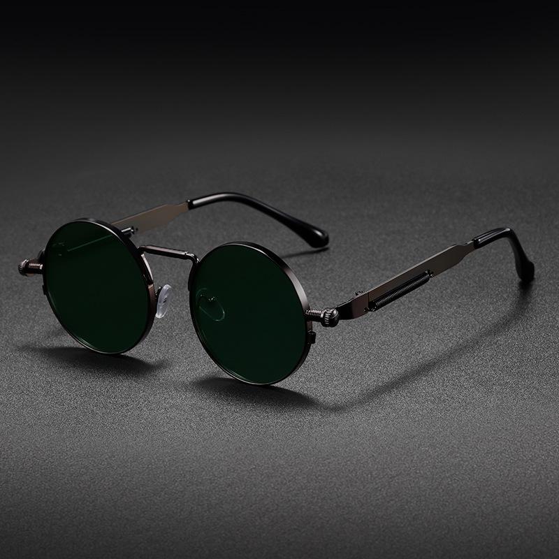 Fashion Round Steampunk Sunglasses, Men'S And Women'S Retro Sunglasses, Spring-Leg Metal Glasses