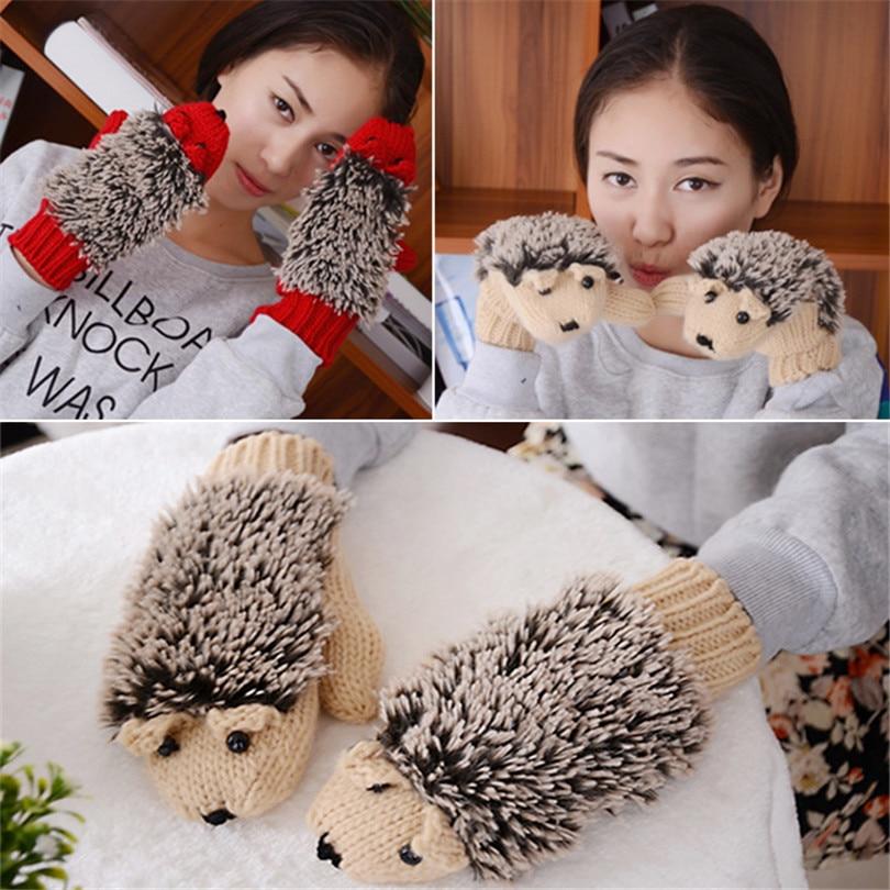 Mädchen Neuheit Cartoon Winter Handschuhe Für Frauen Stricken Warme Fitness Handschuhe Igel Erhitzt Villus Handgelenk Fäustlinge