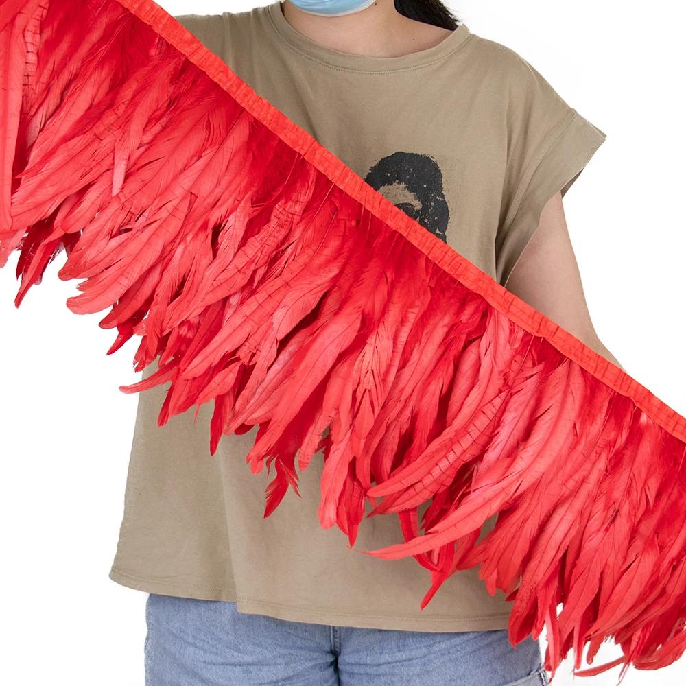 2Meters 25-30CM Rooster Tail Feather Tassel Trim for Wedding Party Dress Handicraft Accessory Cock Plumes Ribbon Chicken Feather