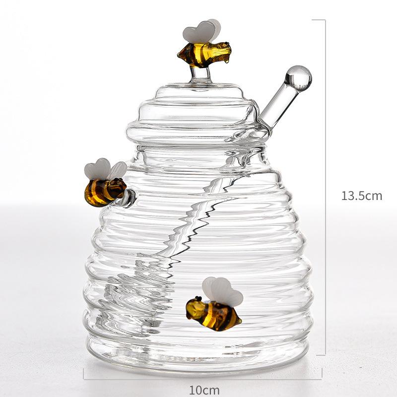 New Arrival Fancy Design Borosilicate Tempered Glass Jars Honey Bottle with Dipper