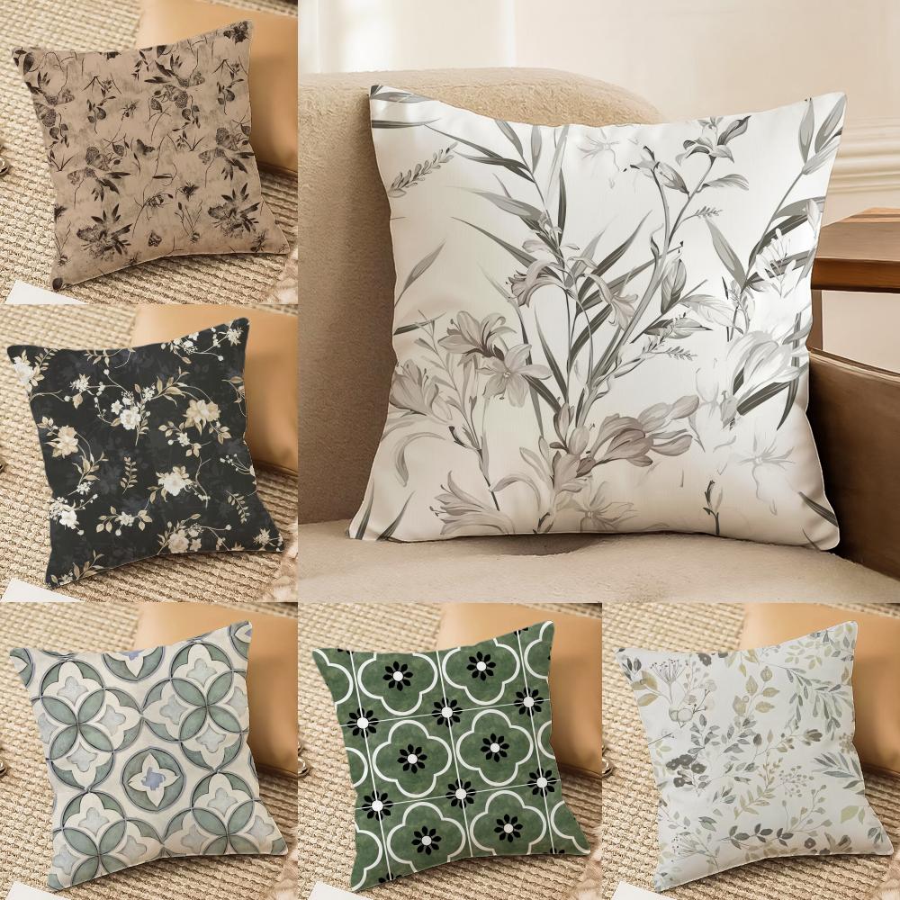 French retro print Pillow Case Silky elegant Comfort Sofa Bed Invisible zipper