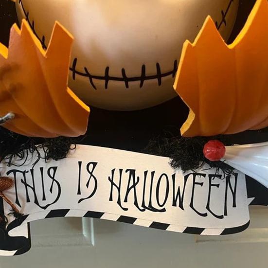 Nightmare Pumpkin Wreath Halloween Gothic Pumpkin Ghost Hanging Door Sign for Front Door Haunted House Decoration