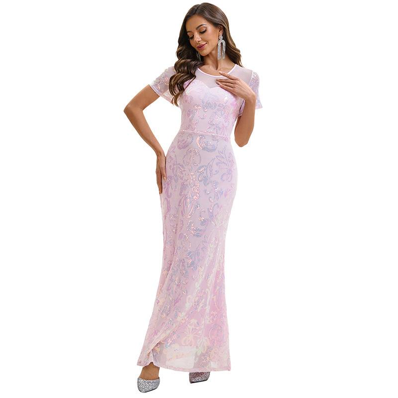 Vintage sequined dress, prom dinner party dress, beaded sequined evening dress, women