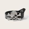 Style Skull Punk Pattern Pu Belt With Snap Closure For Youth And Casual Outfits
