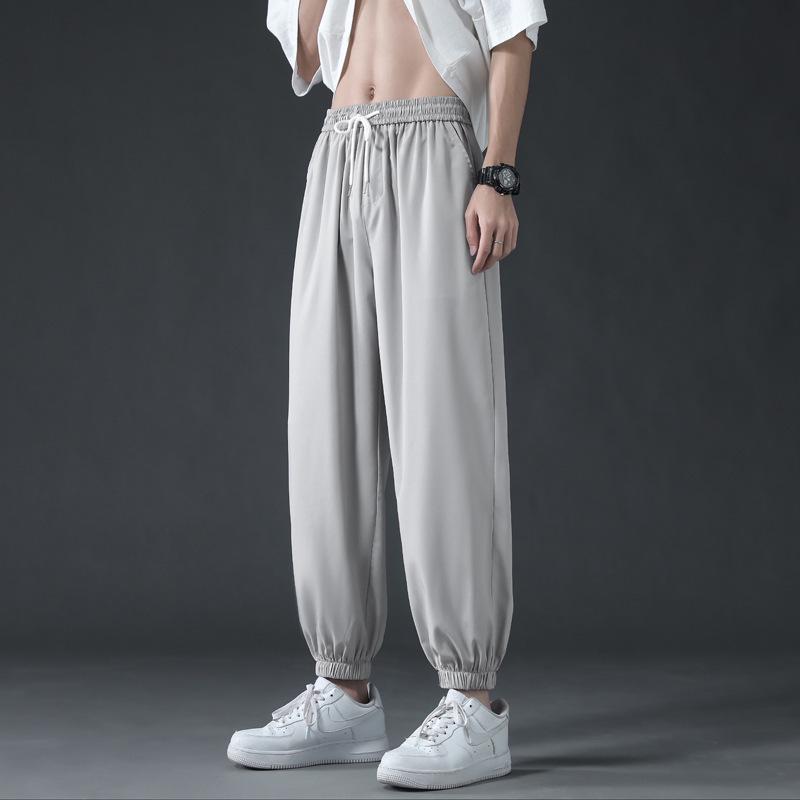 Men's Summer Ice Silk Wide-Leg Pants – Solid Color, Loose Fit, Plus Size, Straight Leg, Hong Kong Style