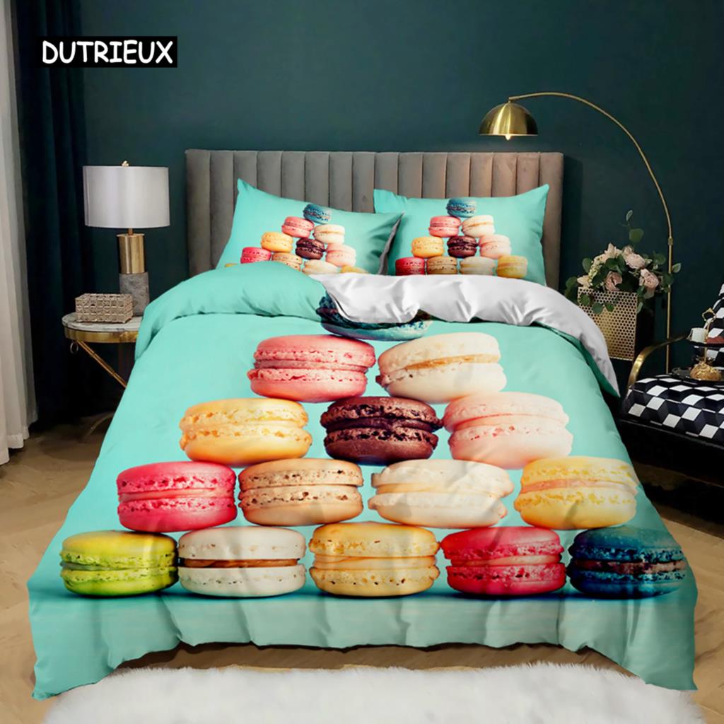 Munk Påslakan Färgglad Tie Dye Quiltöverdrag för Barn Gåva Flickig Söt Sötfärgad Dessertmat Polyester Sängklädesset