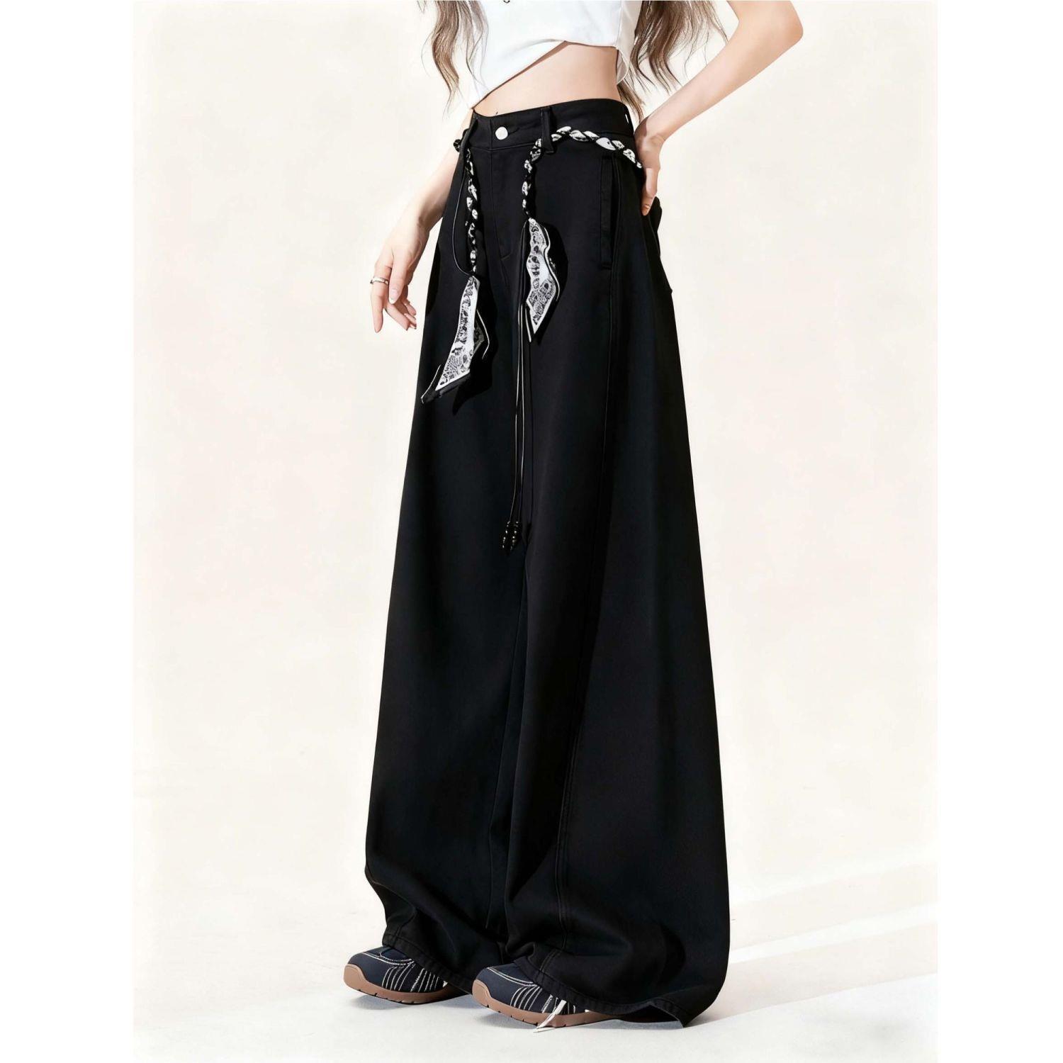 Women s Velvet-Lined Wide-Leg Jeans - Retro Brown Coffee, Floor-Length for Autumn/Winter 2025 Black - Ankle Length