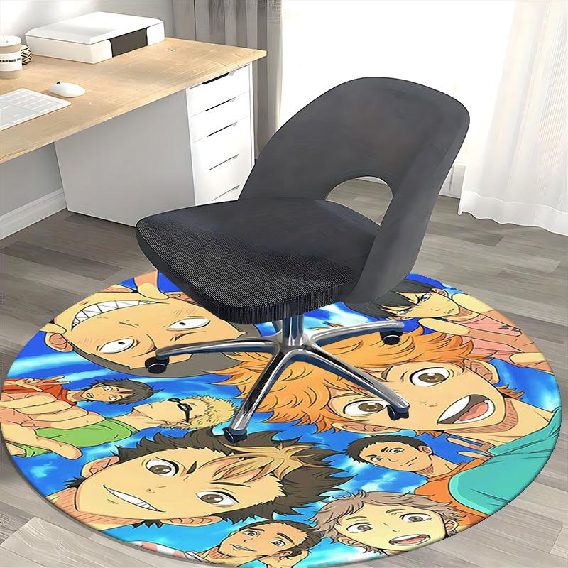 1pc Haikyuu Karasuno High Volleyball Team Round Carpet, Office Chair Mat, Non-Slip Rug, Seasonal Gift, Suitable for Office, Living Room