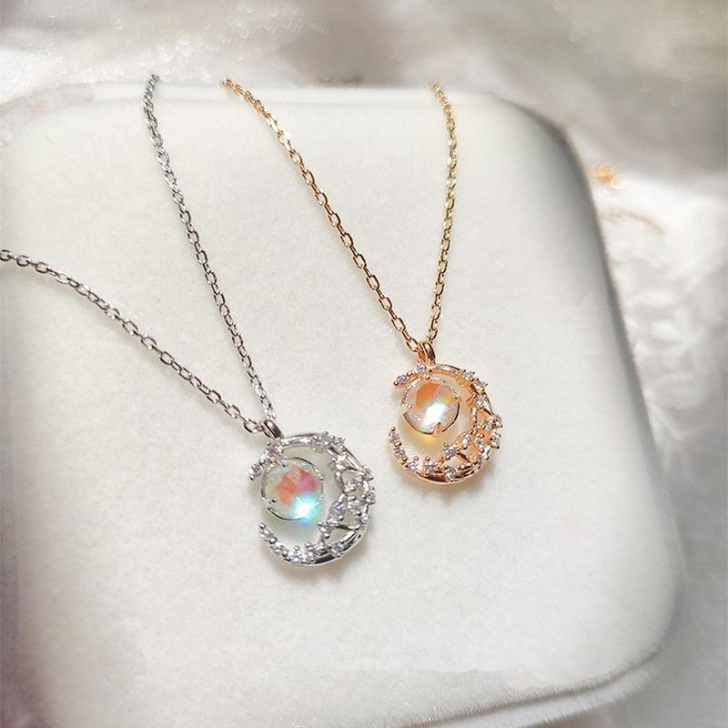 New Fashion Trendy Women Jewelry Crescent Pendant Moon Necklace 925 Sterling Silver Luxury Jewelry Best Quality Wholesale Bulk