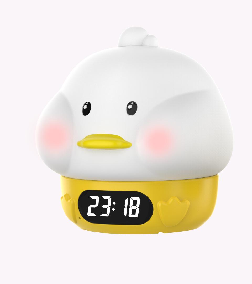 Duck Silicone Alarm Clock with Night Light and Cartoon Tap Feature (as the picture,Duck Battery)