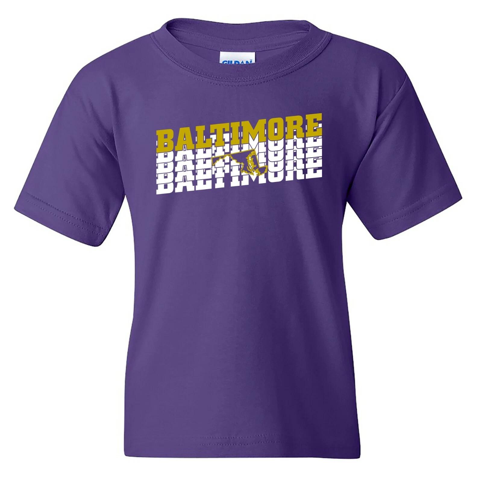 Baltimore Retro Repeat - Sport Football City Team Classic Youth T Shirt - Purple 3XL