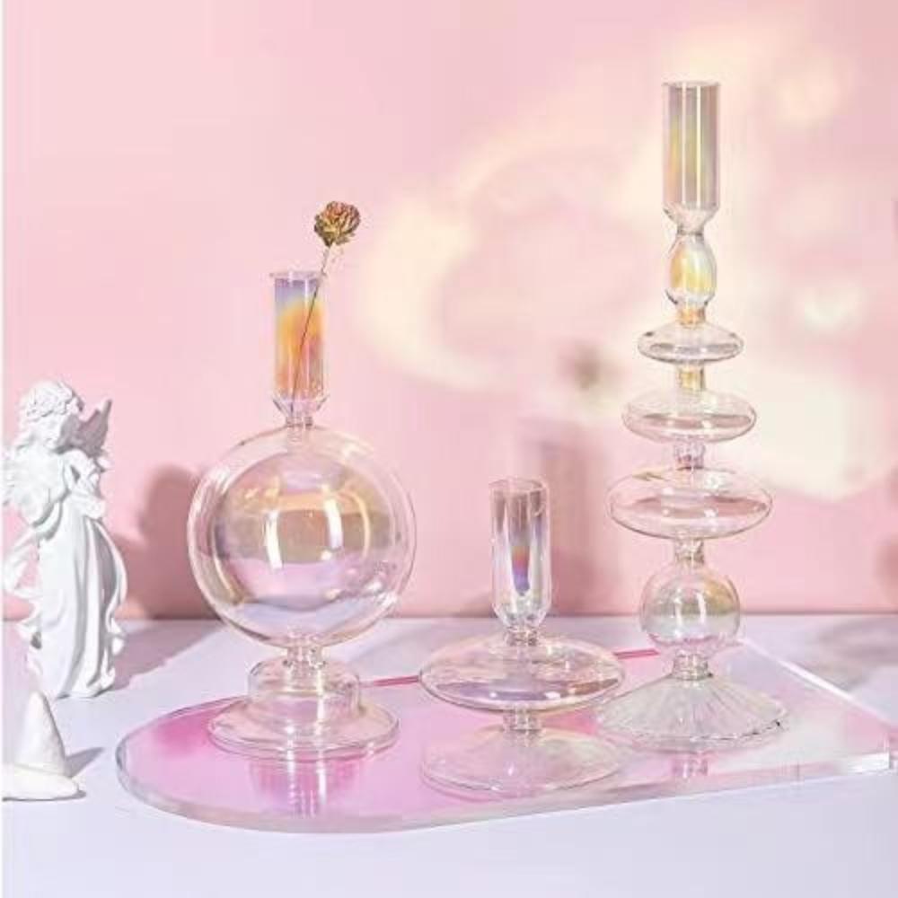 Creative Minimalist Glass Candle Holder Colorful Taper Candle Stand Dining Table Party  Wedding Birthday Home Decoration