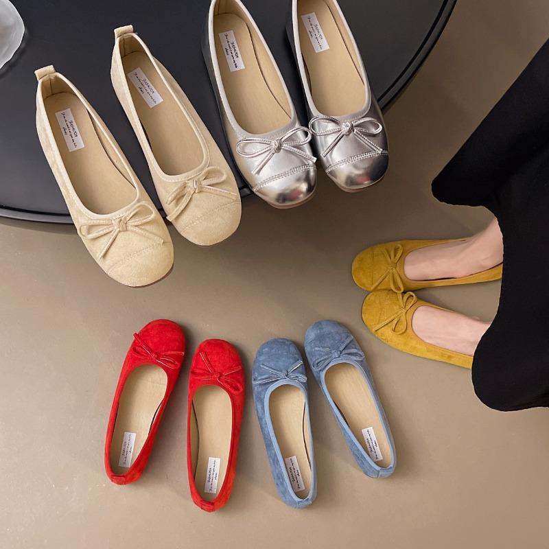 inner height-increasing shoes suede ballet single shoes women's new spring and autumn bow red shoes