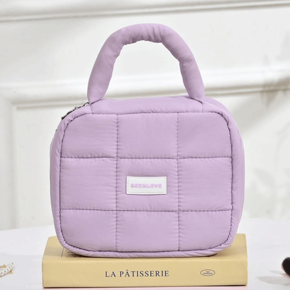 Large Capacity Hand-held Makeup Bag Quilted Portable Toiletry Bag Puff Square Cosmetic Bag  Home