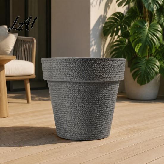 Deep Root Planters for Large Trees Round Planter with Drainage Hole 12 Inch Dia Stone-Look Flower All Weather Floral Containers Deck Pot Modern