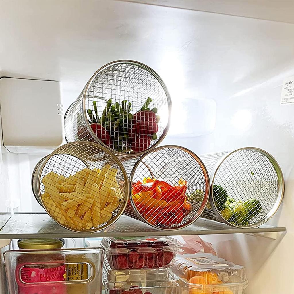 BBQ Basket Stainless Steel Rolling Grilling Basket Outdoor Camping Barbecue Grill Universal Metal Round Rolling BBQ Rack