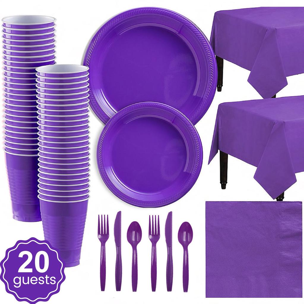 NICE PARTY Monochrome Party Set Disposable Plastic Plate Cup Birthday Party Decoration for 20 People