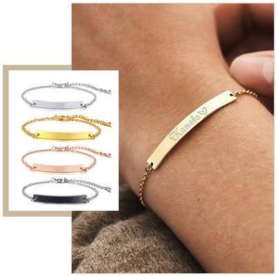 Elegant Personalized ID Bar Bracelets for Women 5mm Thin Stainless Steel Link Chain Custom Quotes BFF Bracelet Gift Jewelry