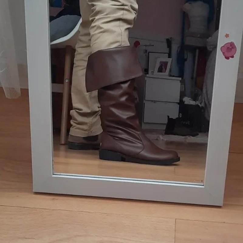 Men's Shoes Long Tube Boots, Flat Bottomed Men's Boots Retro Oversized