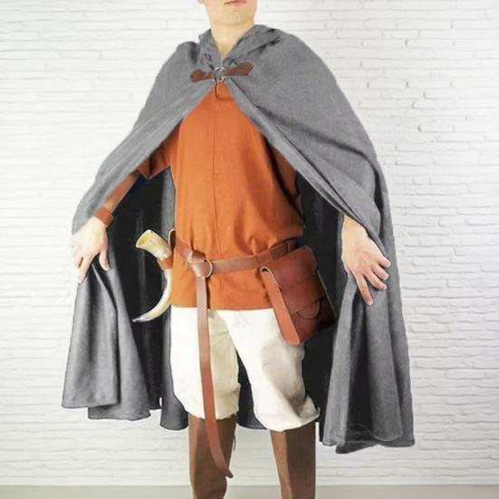 Sametový plášť s kapucí Kovová kruhová dekorace Retro styl Halloween Cosplay Šál Tajemný slavnostní kostýmní doplněk