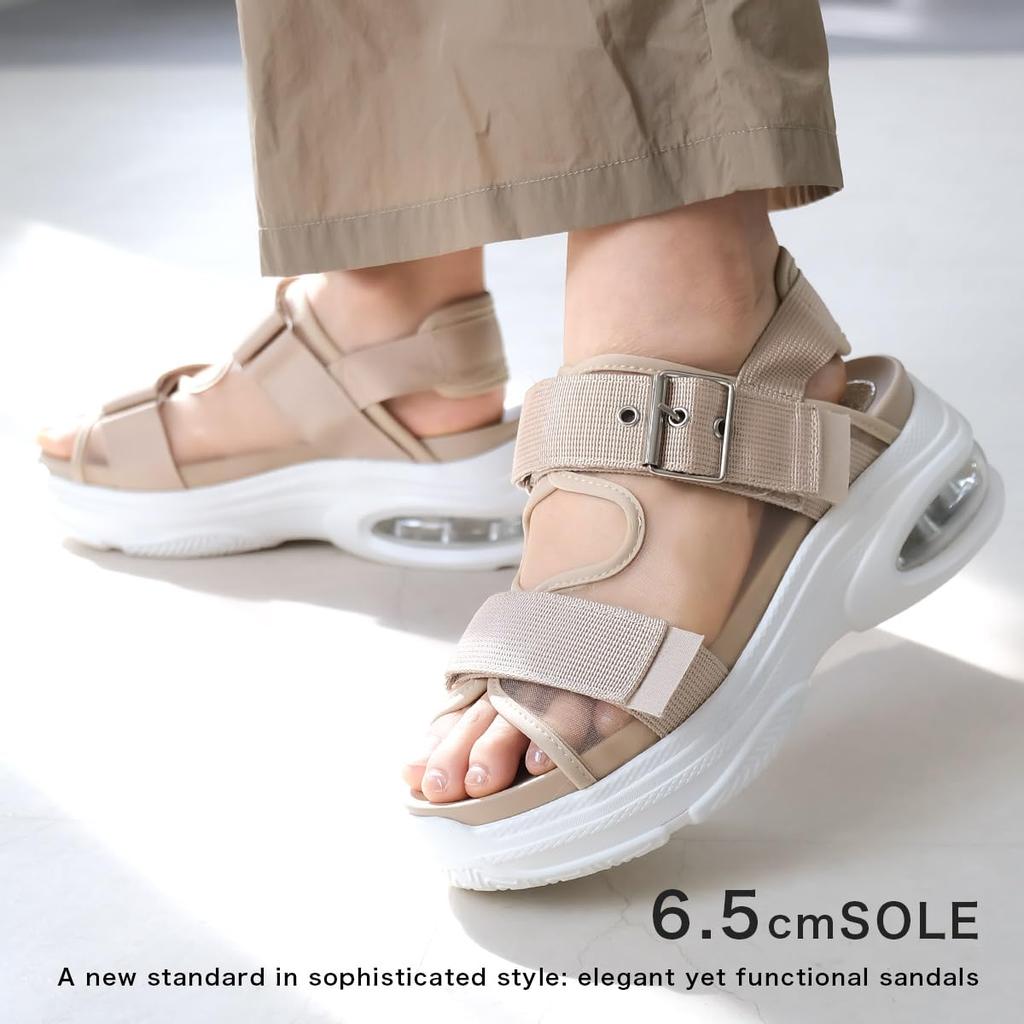 Sheer Sports Thick Air Black KH1034 [AmiAmi] Sandals, Sandals, Sole, Cushion, Women's Shoes, (Beige, 24.5cm)