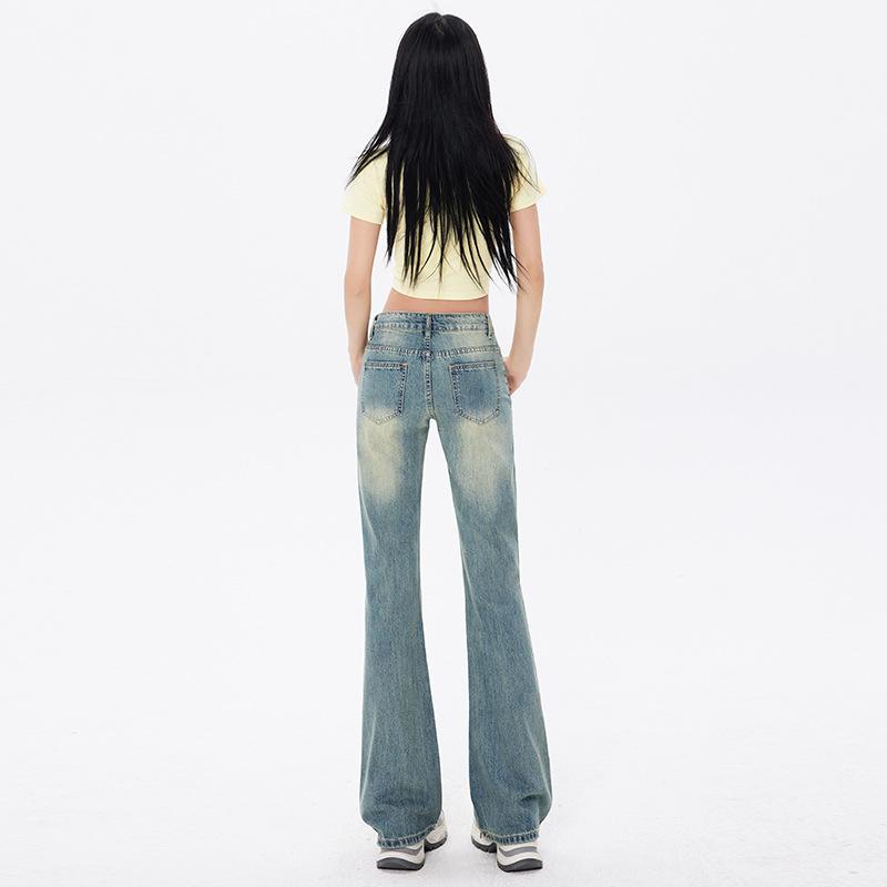 American Spice Girl Low Waist Ripped Jeans Women's Spring and Autumn New Slim and Skinny Horseshoe Flared Pants