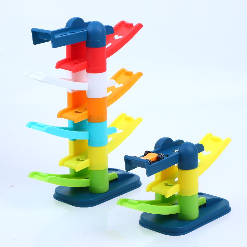 Toddler Car Sliding Ramp Toy with Mini Cartoon Cars Multi Layer Tracks BPA Free Smooth Surface Play Set for 1-3 Year Old Baby Boys Girls