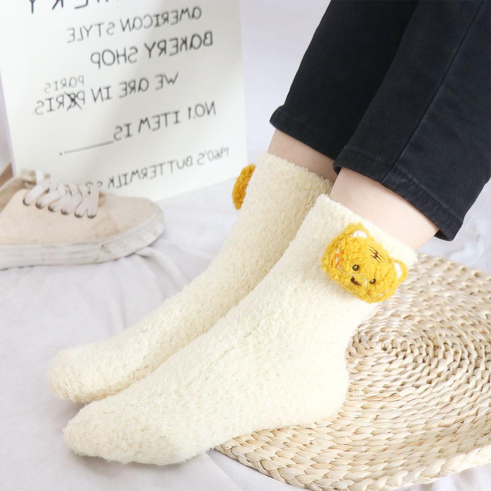 Korean Style Middle Tube Bunny Bear Floor Socks Cartoon Hosiery Women Frog Socks Coral Fleece Socks