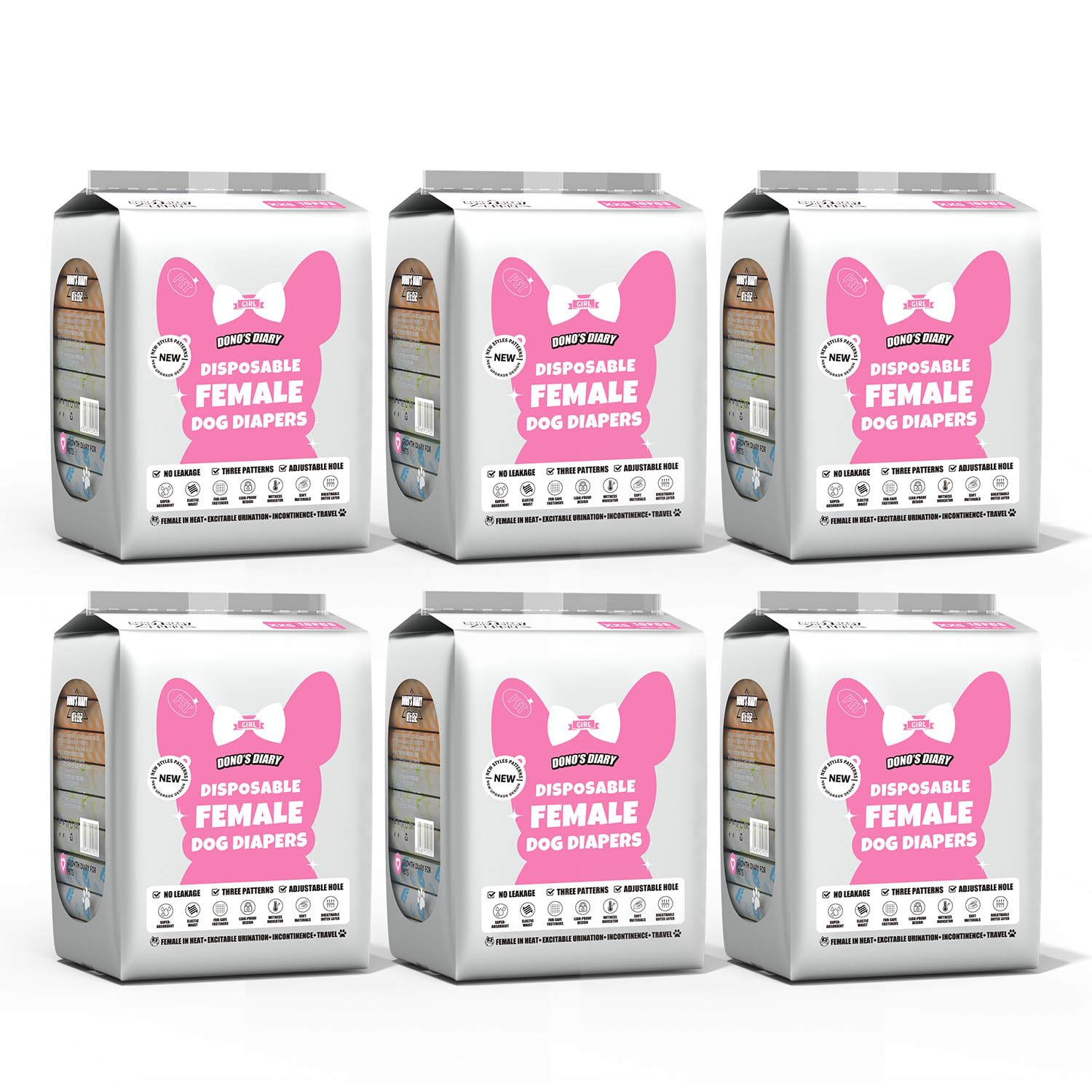 

Подгузники для собак и кошек Dono с влагопоглощающим слоем 3 милых цвета на каждый одноразовый подгузник Менструация и моча для экстра и средних SSS 10 подгузников x 6