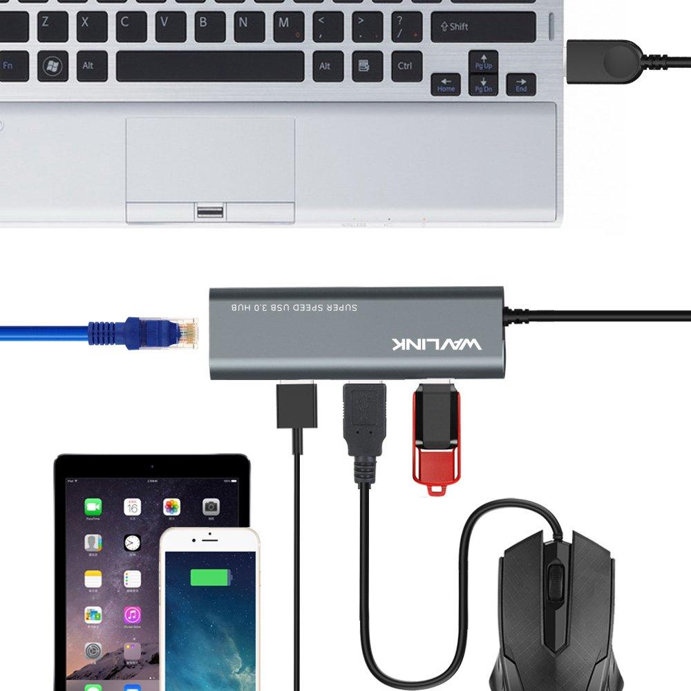 WAVLINK USB Ethernet Prędkość Transferu Danych Aluminiowy Kompaktowy Kompatybilny z Galaxy Tab Matebook Hub/USB3.04 Porty/Port Gigabitowy/Wysoki MacBook/MacBook