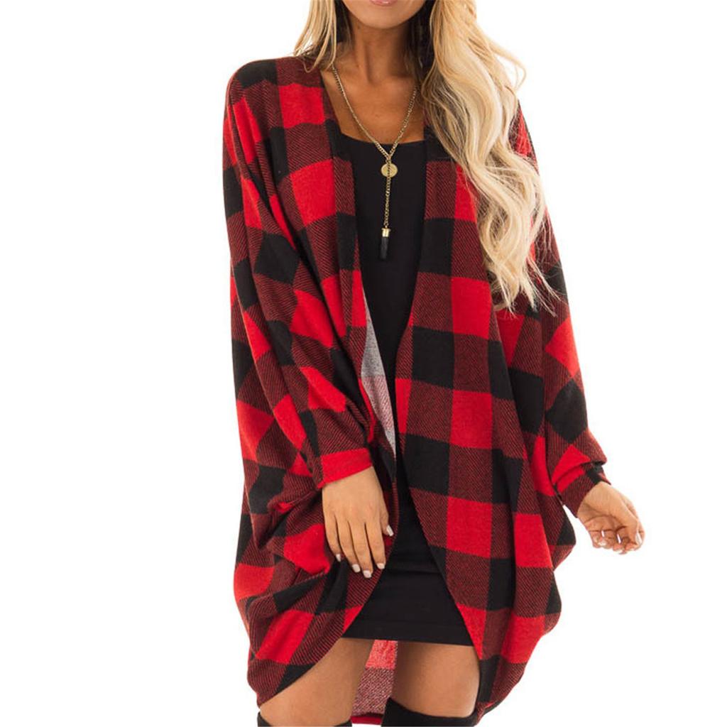 Long Sleeve Open Front Cardigans For Women Casual Plaid Patchwork Outwear
