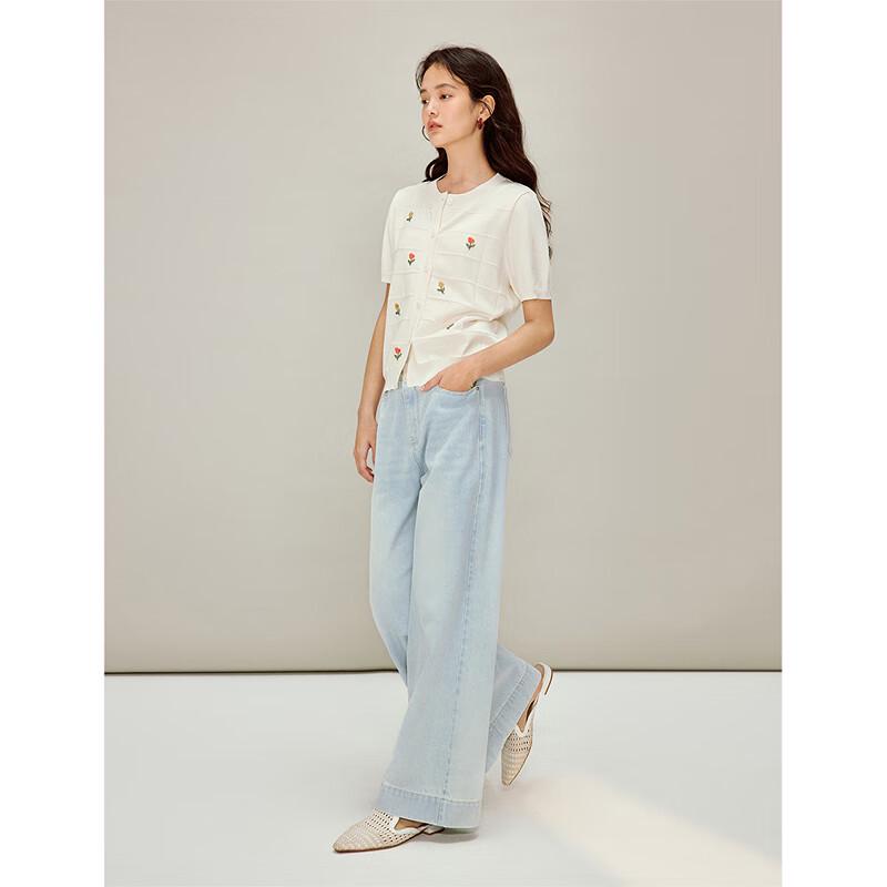 INMAN Women's Ice Silk Embroidered Knit Cardigan