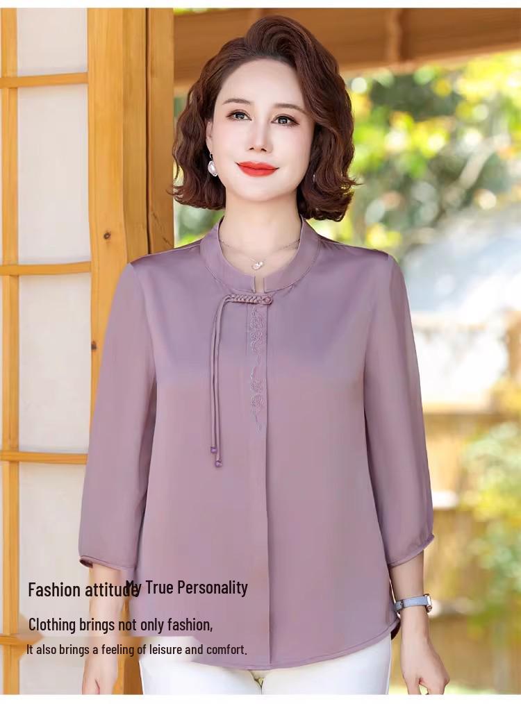 Women's Chinese Style Xiangyunsha Shirt - Mom's Summer 2026 Collection for Middle-Aged and Elderly